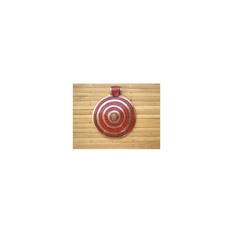 Pendentif Tibétain Corail Spirale Kalachakra
