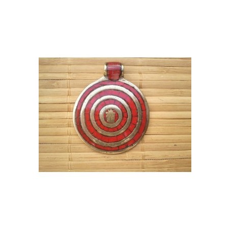 Pendentif Tibétain Corail Spirale Kalachakra