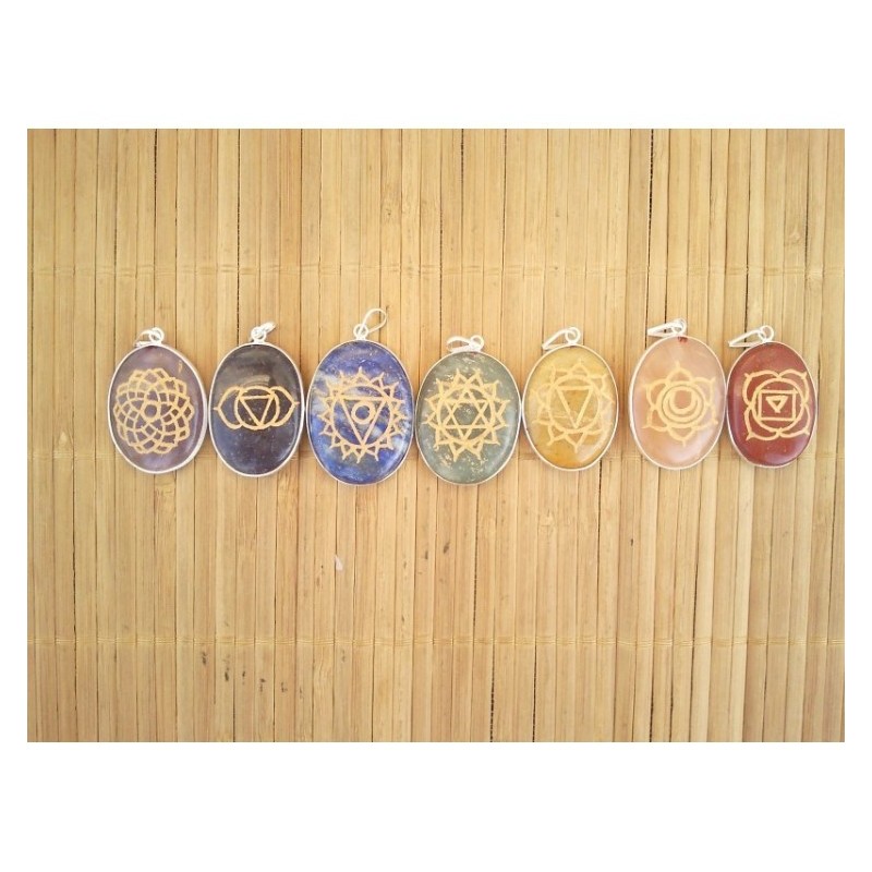 Lot de 7 pendentifs ovales pour chakras