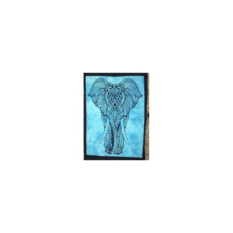 Tenture Batik  Eléphant bleu 115x80cm