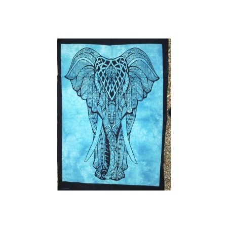 Tenture Batik  Eléphant bleu 115x80cm
