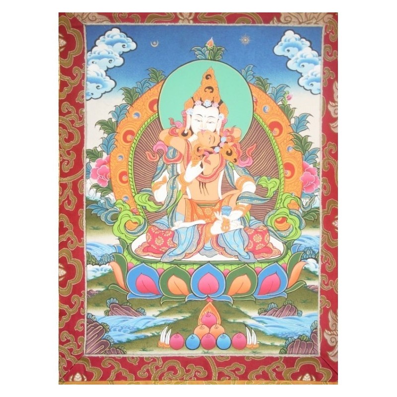 Thangka Bouddha Vajrasattva et Shakti Tangka 88x50cm