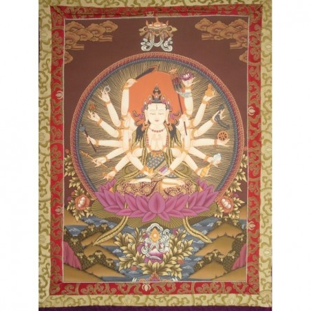 Thangka Bouddha Maha Cundi 124x68cm ou Chenrezig 18 bras