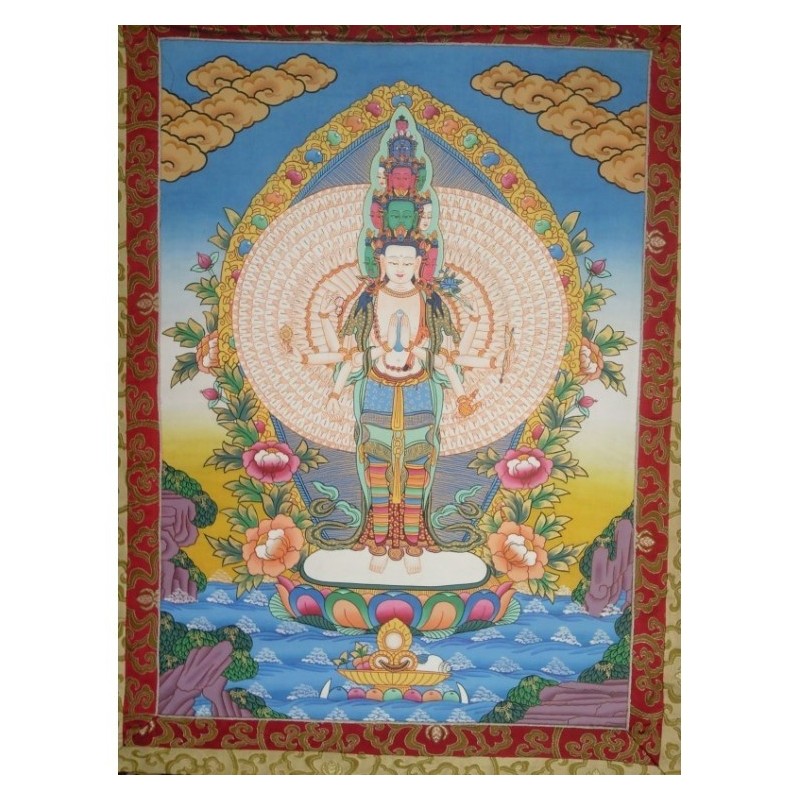 Thangka Bouddha Avalokiteshvara Tangka 120x69cm ou Chenrezig mille bras