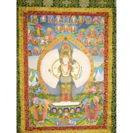 Thangka Bouddha Avalokiteshvara Tangka 137x78cm ou Chenrezig mille bras