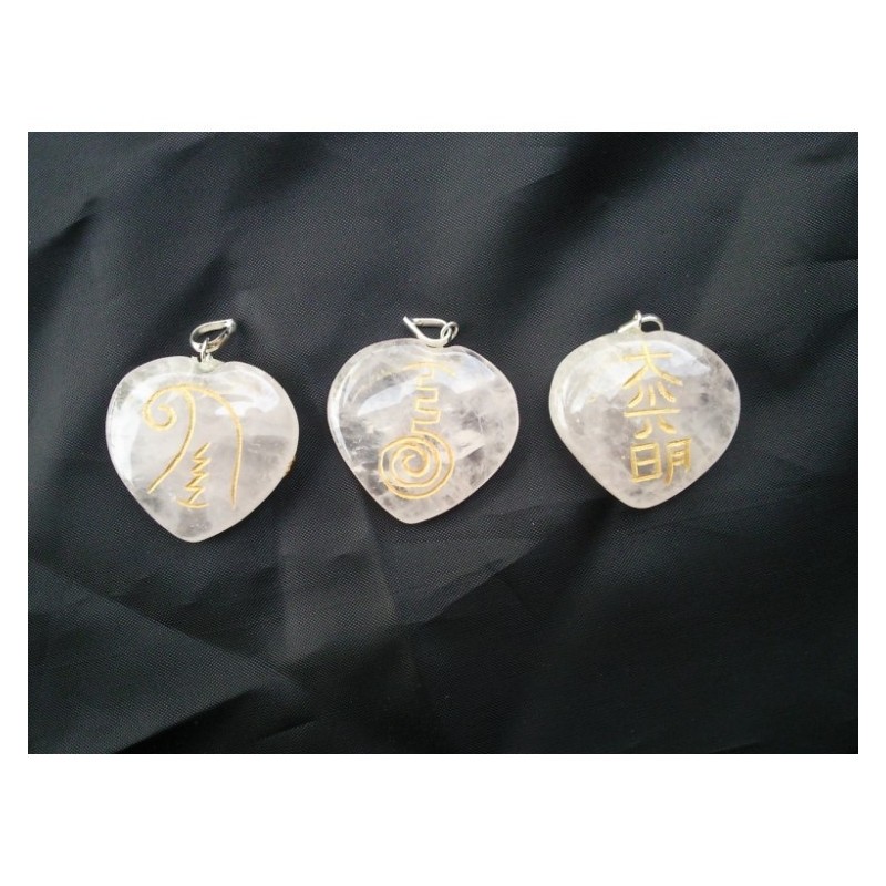 Set 3 pendentifs pierres Reiki en quartz rose