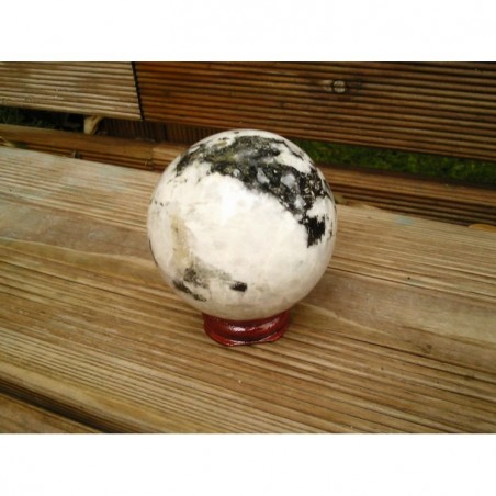 Sphère en Labradorite blanche ou Pierre de Lune rainbow 58.5mm 280grs