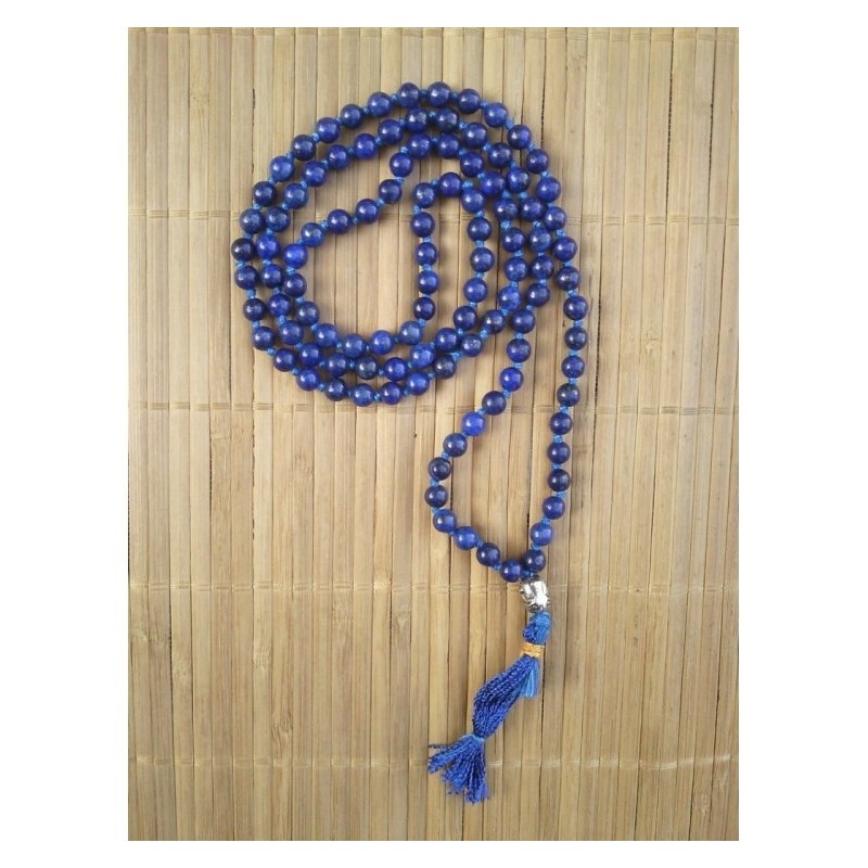 MALA TIBETAIN EN LAPIS LAZULI 6.5mm avec noeuds