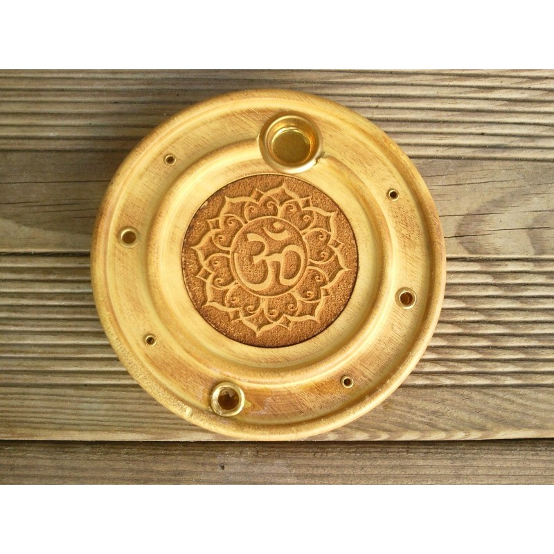 Porte brule encens en bois symbole Aum