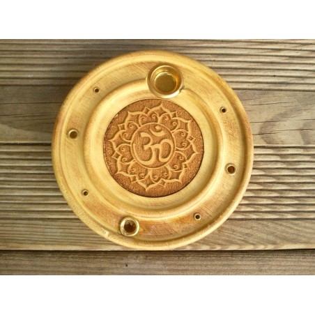 Porte brule encens en bois symbole Aum