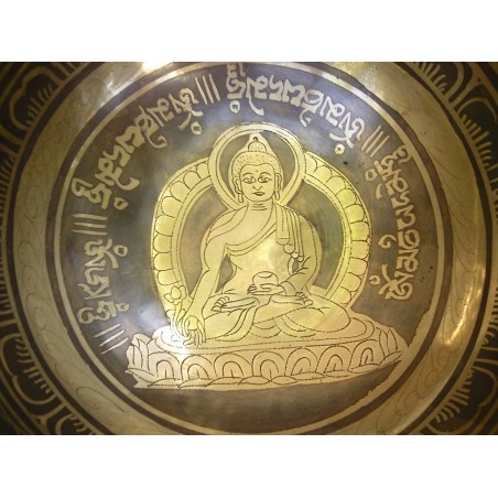 Bol chantant Tibétain 7 métaux 585grs gravé Bouddha Médecine