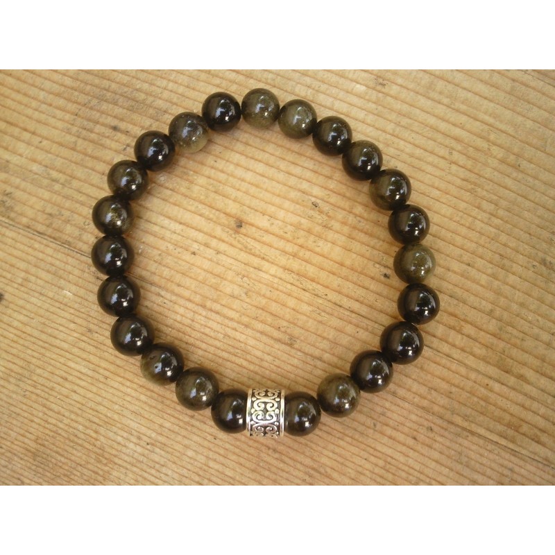 Bracelet en Obsidienne noire dorée 8mm mixte