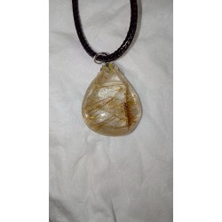 Pendentif goutte en Quartz rutile doré