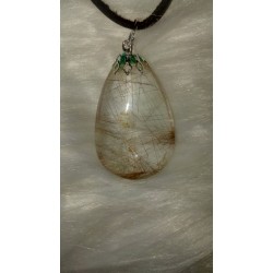 Pendentif goutte en Quartz rutile doré