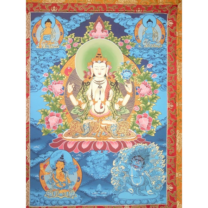 Thangka bouddha Chenrezig Tangka Tchenrezi 120x68cm