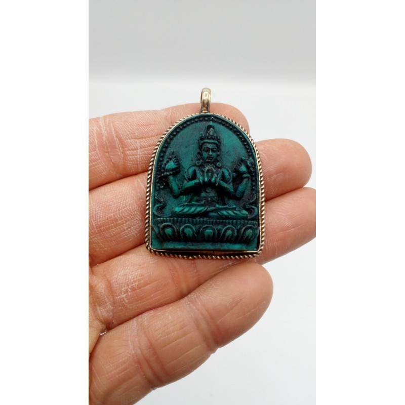 Pendentif Amulette Tibétain Bouddha Chenrezig