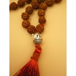 MALA TIBETAIN GRAINES DE RUDRAKSHA 7mm Noeud rouge