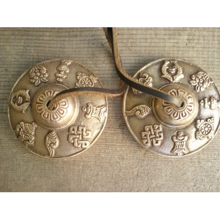 Tingsha tibétaines bronze 8 symboles