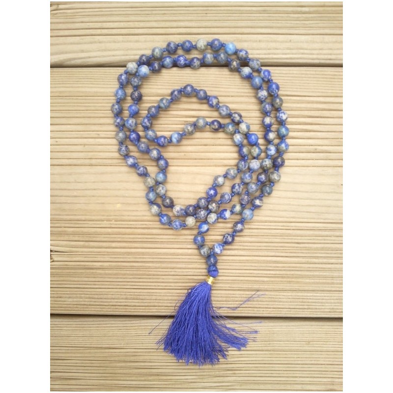 MALA TIBETAIN EN LAPIS LAZULI 6mm avec noeuds