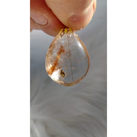 Pendentif goutte en Quartz rutile doré