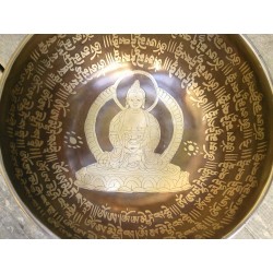 Bol chantant Tibétain 7 métaux gravé 959grs Amitabha