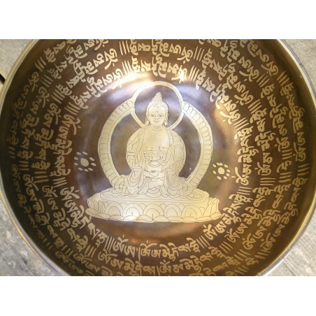 Bol chantant Tibétain 7 métaux gravé 959grs Amitabha