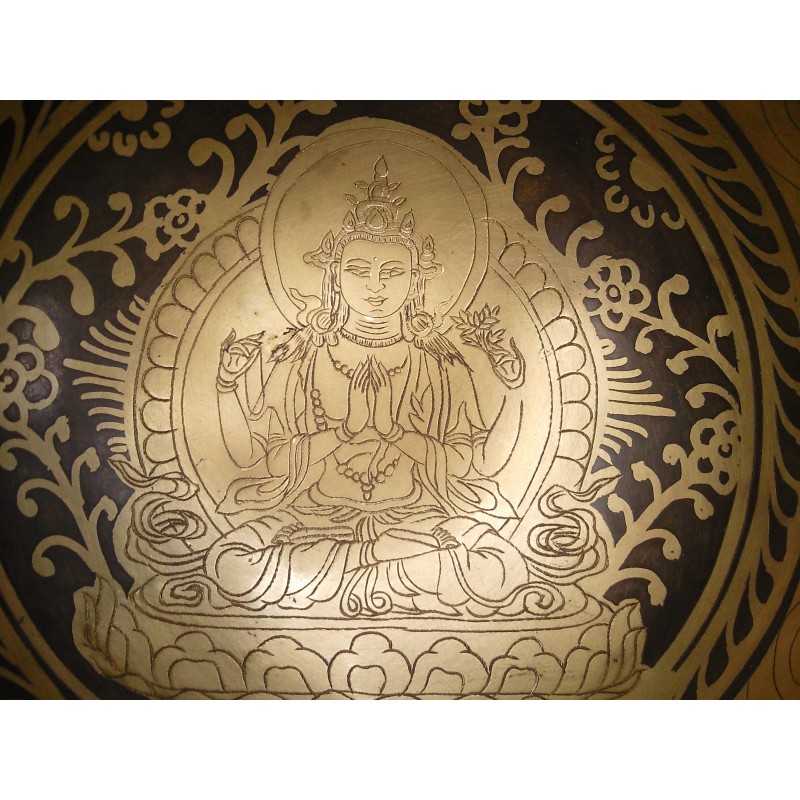 Bol chantant Tibétain 7 métaux 642grs Bouddha Chenrezig