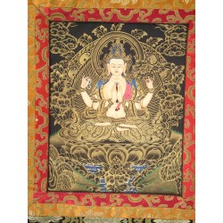 Thangka bouddha Chenrezig 72x46cm Tangka Tchenrezi
