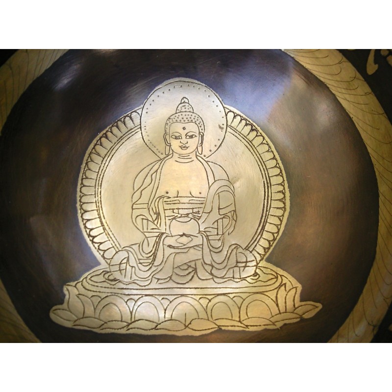 Bol chantant Tibétain 7 métaux gravé 570grs Amitabha