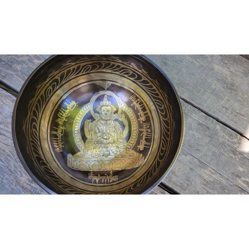 Bol chantant Tibétain 7 métaux 1246grs Chenrezig