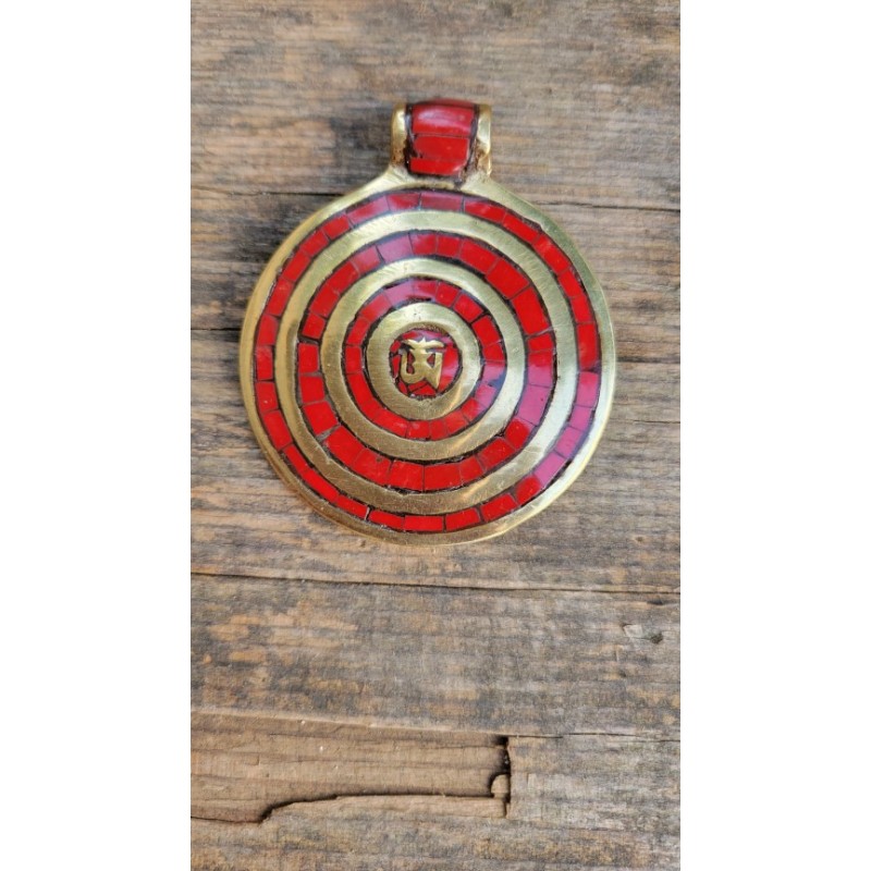 Pendentif Tibétain Corail Spirale Aum