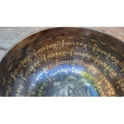 Bol chantant Tibétain 7 métaux 820grs gravé Tara verte