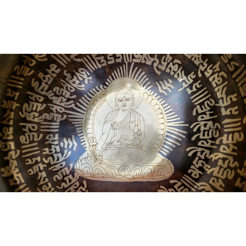 Bol chantant Tibétain 7 métaux 535grs gravé Bouddha Médecine