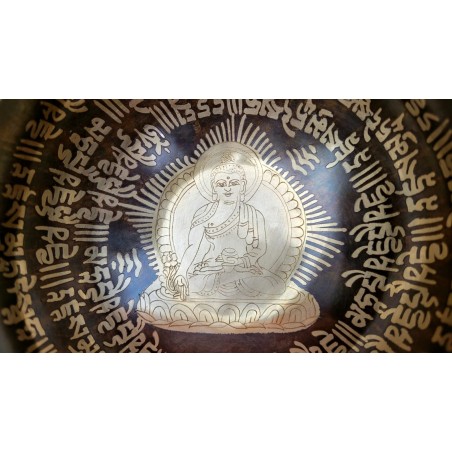 Bol chantant Tibétain 7 métaux 535grs gravé Bouddha Médecine
