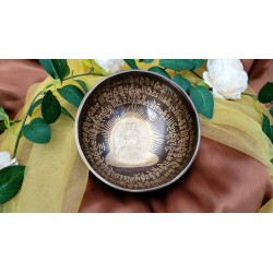 Bol chantant Tibétain 7 métaux 535grs gravé Bouddha Médecine