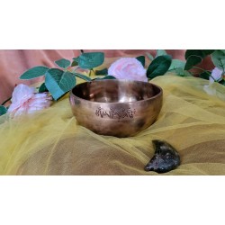 Bol Tibétain chantant 7 métaux 465grs Full Moon + Pierre chamane