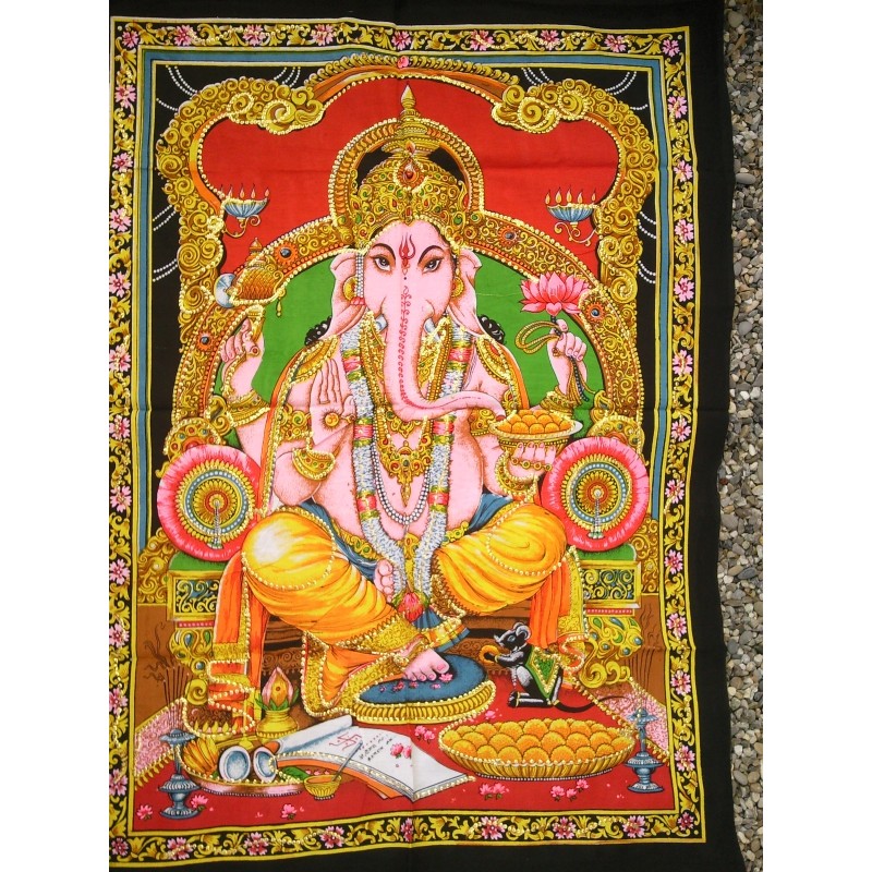 Batik sequins Ganesh assis 105x75cm
