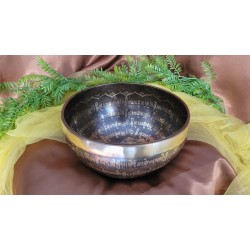 Bol chantant Tibétain 7 métaux 8120grs gravé Tara verte