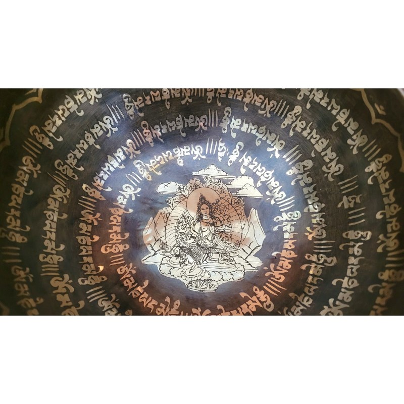 Bol chantant Tibétain 7 métaux 8120grs gravé Tara verte