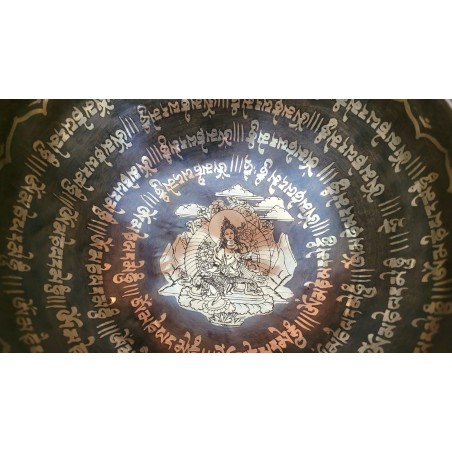 Bol chantant Tibétain 7 métaux 8120grs gravé Tara verte