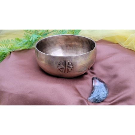 Bol Tibétain chantant 7 métaux 350grs Full Moon + Pierre chamane