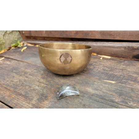 Pack Bol Tibétain 7 métaux 615grs Full Moon Rose + pierre chamane
