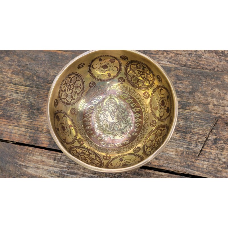 Bol Tibétain 7 métaux gravé 540grs Ganesh