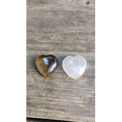 Lot de 2 Coeurs Oeil de tigre et Cristal de roche