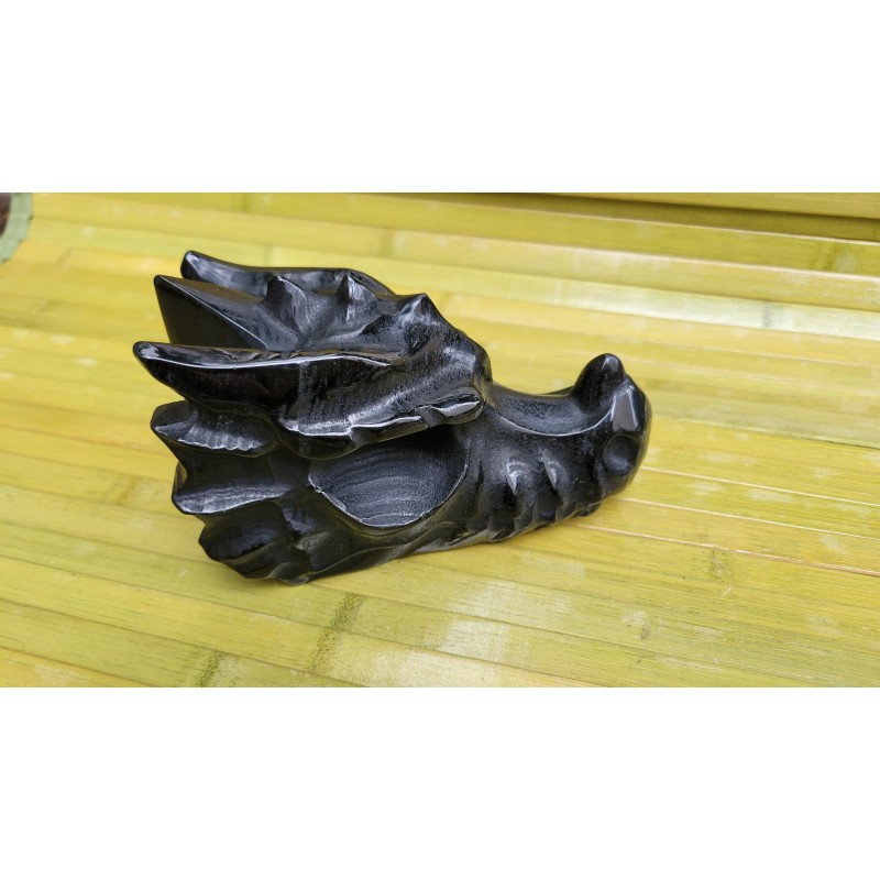 Crâne de Dragon en Obsidienne noire 14.1cm