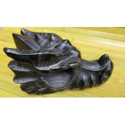 Crâne de Dragon en Obsidienne noire 14.1cm