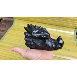 Crâne de Dragon en Obsidienne noire 14.1cm