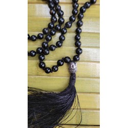 MALA TIBETAIN EN TOURMALINE NOIRE 6mm Noeud