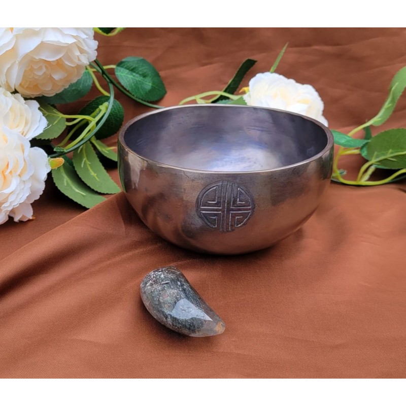 Pack Bol Tibétain 7 métaux 415grs Blue Full Moon + pierre chamane