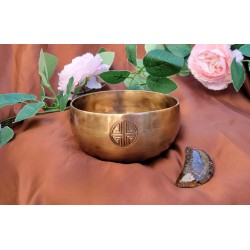Bol Tibétain chantant 7 métaux 330grs Full Moon + Pierre chamane